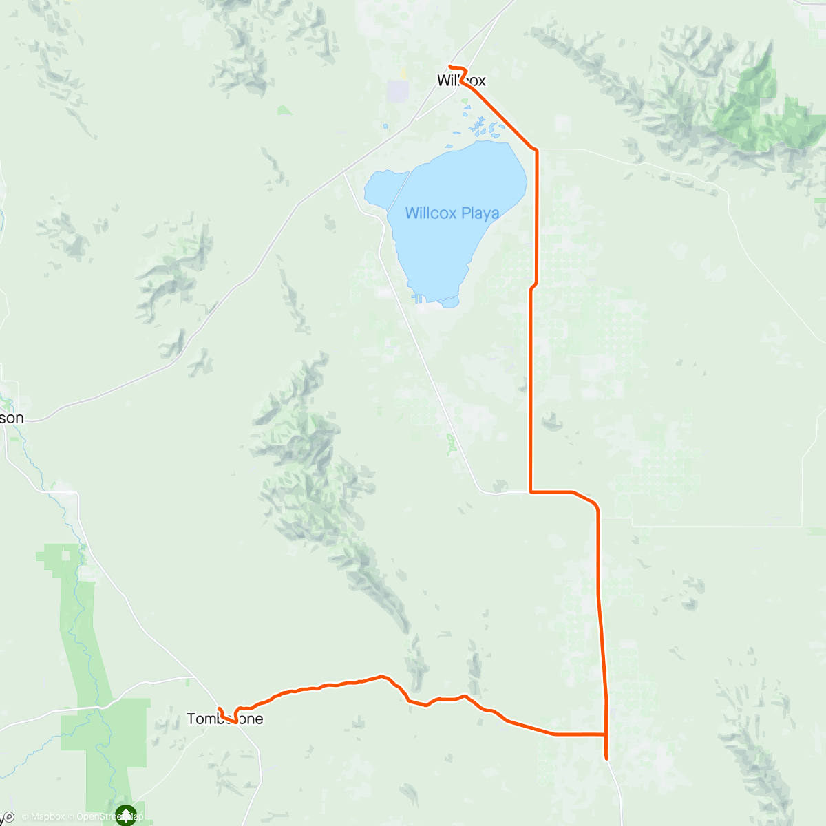 Map of the activity, PAC Tour Day 9 Willcox to Tombstone.