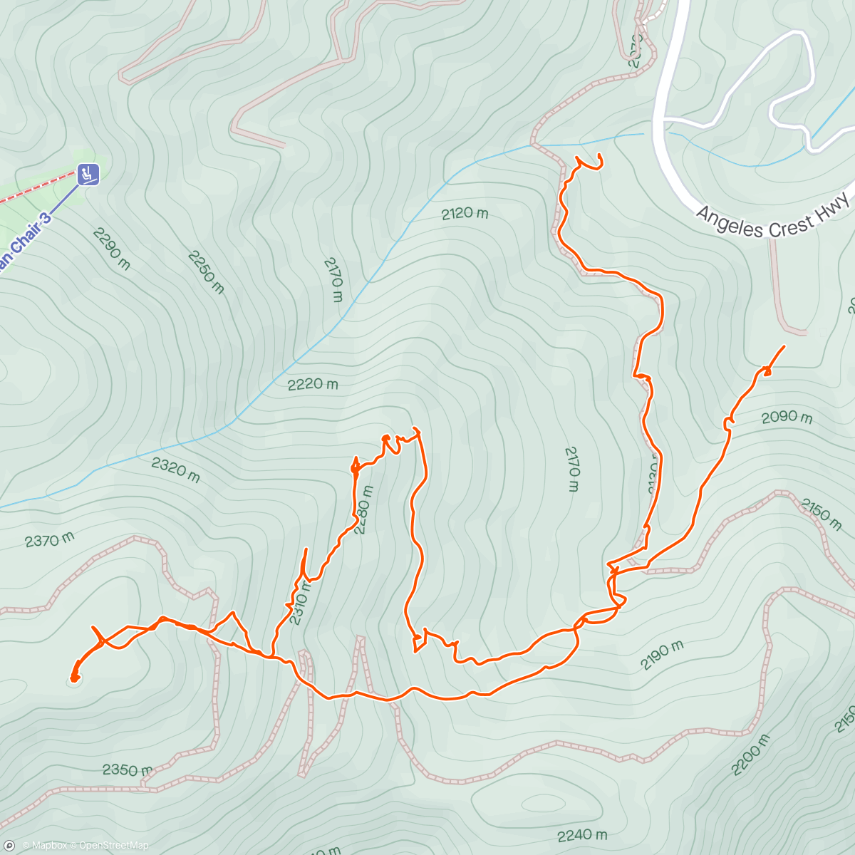 Map of the activity, Skinning up from Buckhorn with Woody