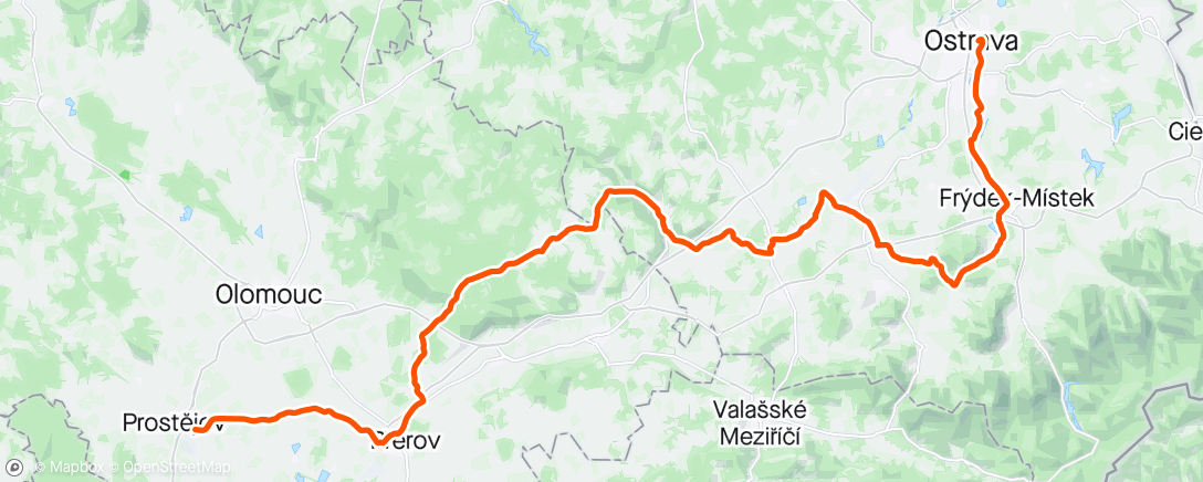 Map of the activity, Czech Tour stage 1 Prostejov - Ostrava