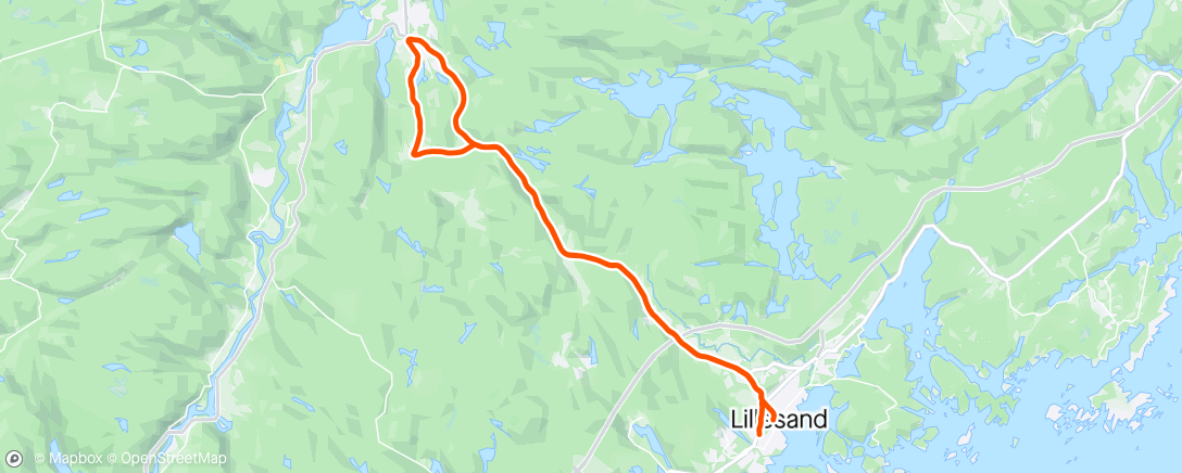Mapa da atividade, Sykla til Birkeland, punkterte, sykla hjem