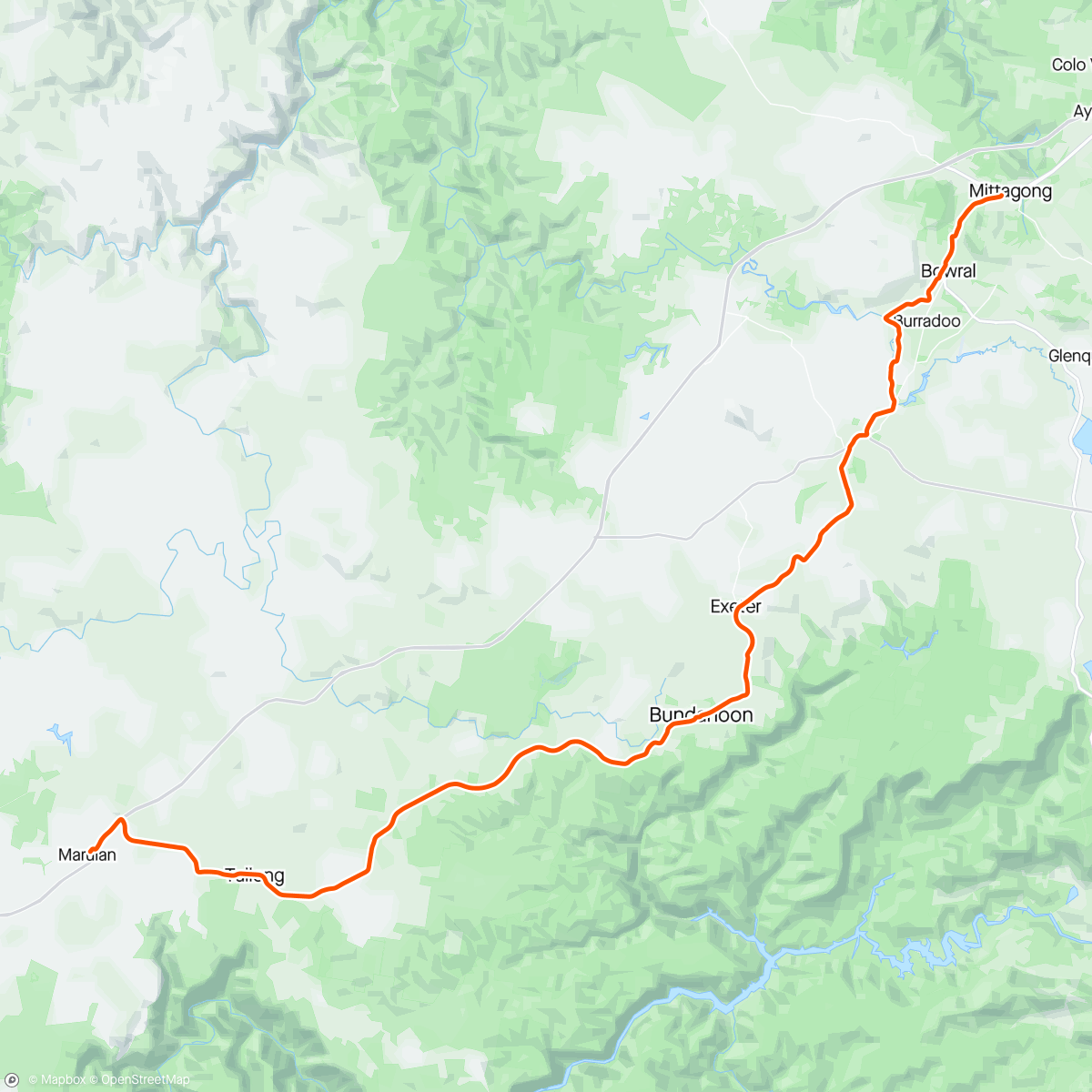 Map of the activity, Day 8 - Marulan to Mittagong