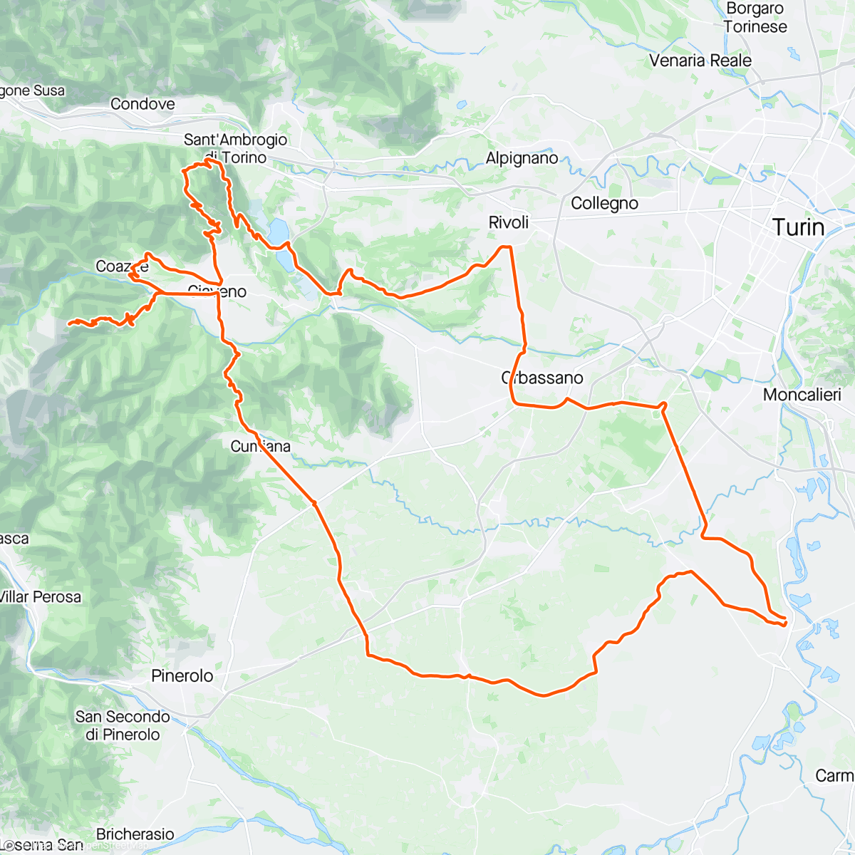 Map of the activity, Giro mattutino : Colle Braida  + L'Aquila di Giaveno + Colletta di Cumiana .