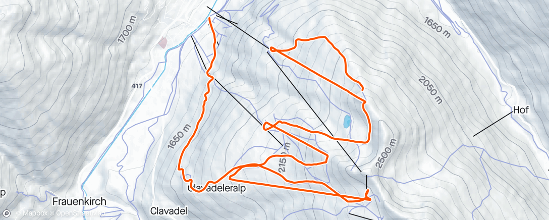 Map of the activity, first day on the ski