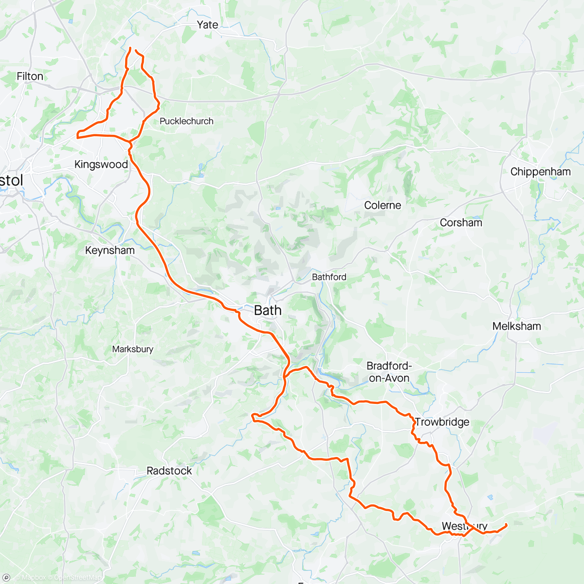 Karte der Aktivität „CycleBristolCTC ride to Bratton Camp and Westbury White Horse”