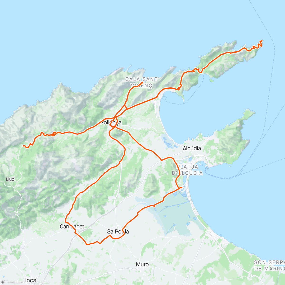 Map of the activity, St Vicenc / Cap de Formentor (veel auto's)