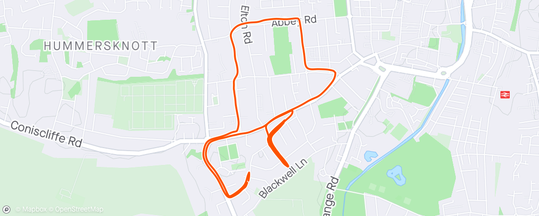 Map of the activity, 2 mile warm up. Hill session. 2 x 5 x 40 secs x and 1 x 5 x 20 secs. Jog recoveries between reps and 3 mins recoveries between sets. 1 mile cool down.