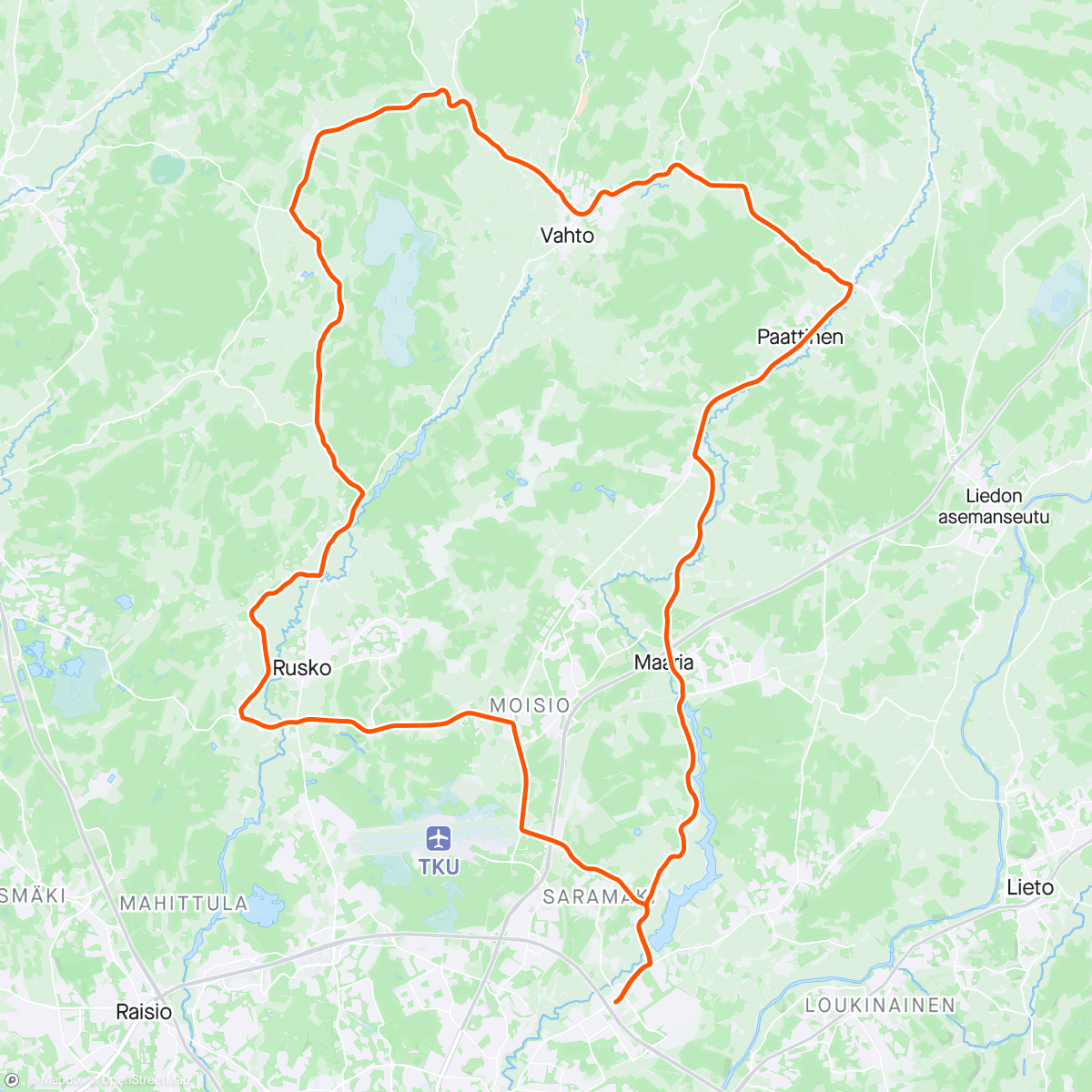 Mapa de la actividad, TuUL torstai väärinpäin. Jalat oli ihan jumissa eilisen polkujuoksun jälkeen.
Wattipolkimista paristot loppu.