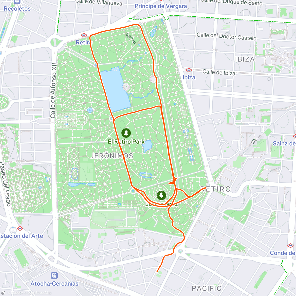 Map of the activity, Entrenamientos en grupo en el Retiro - día de vallitas
