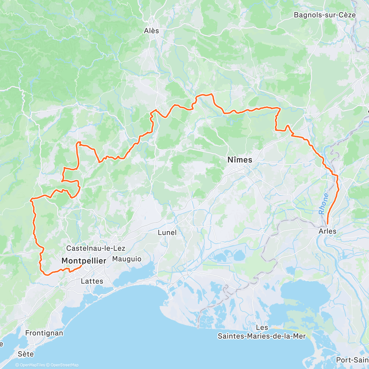 Map of the activity, Quand les ponts sont découverts et que le pédaleur va à Montpellier la goutte au nez