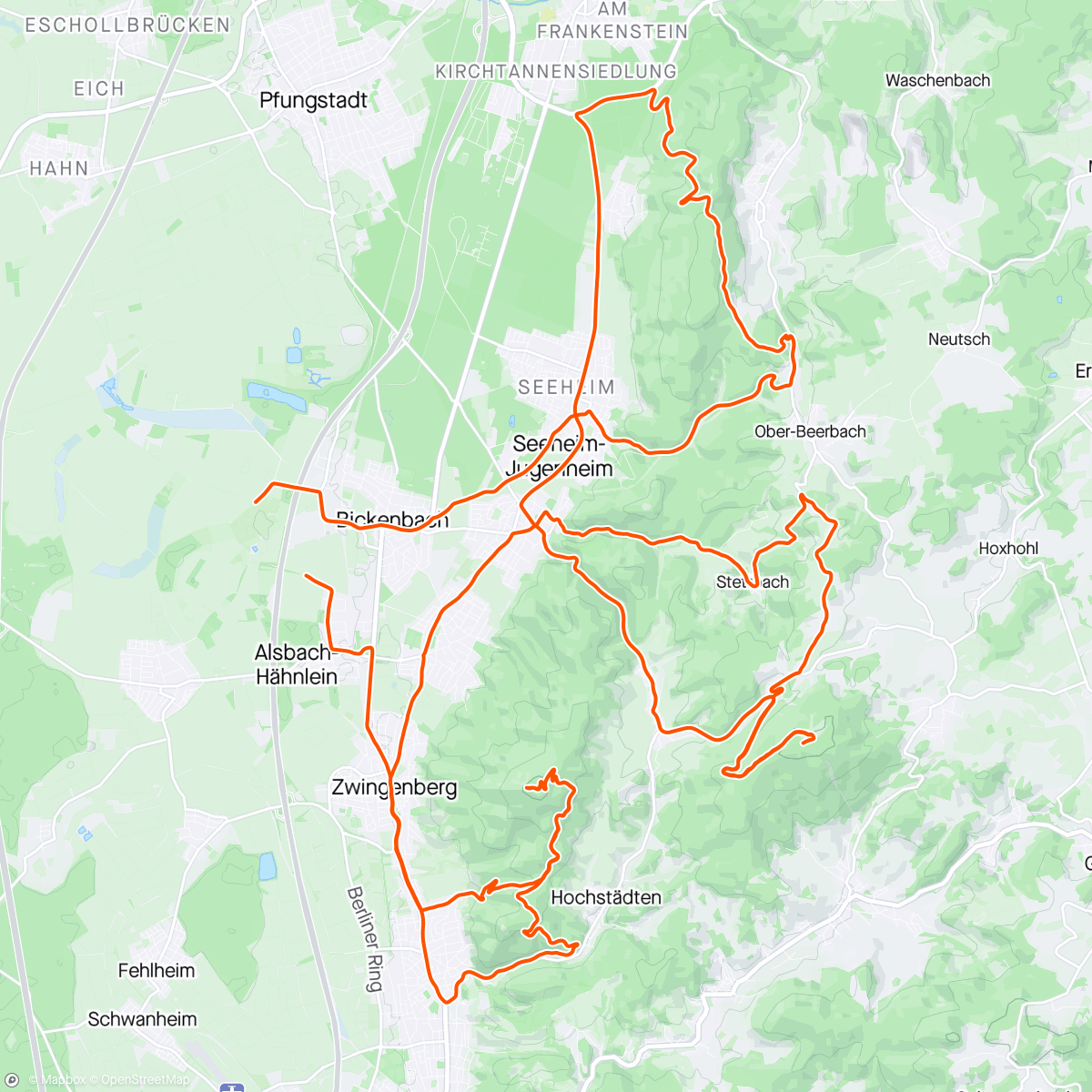 Map of the activity, Burg Frankenstein-Kuralpe-Felsberg-Melibokus, Hessen, Germany