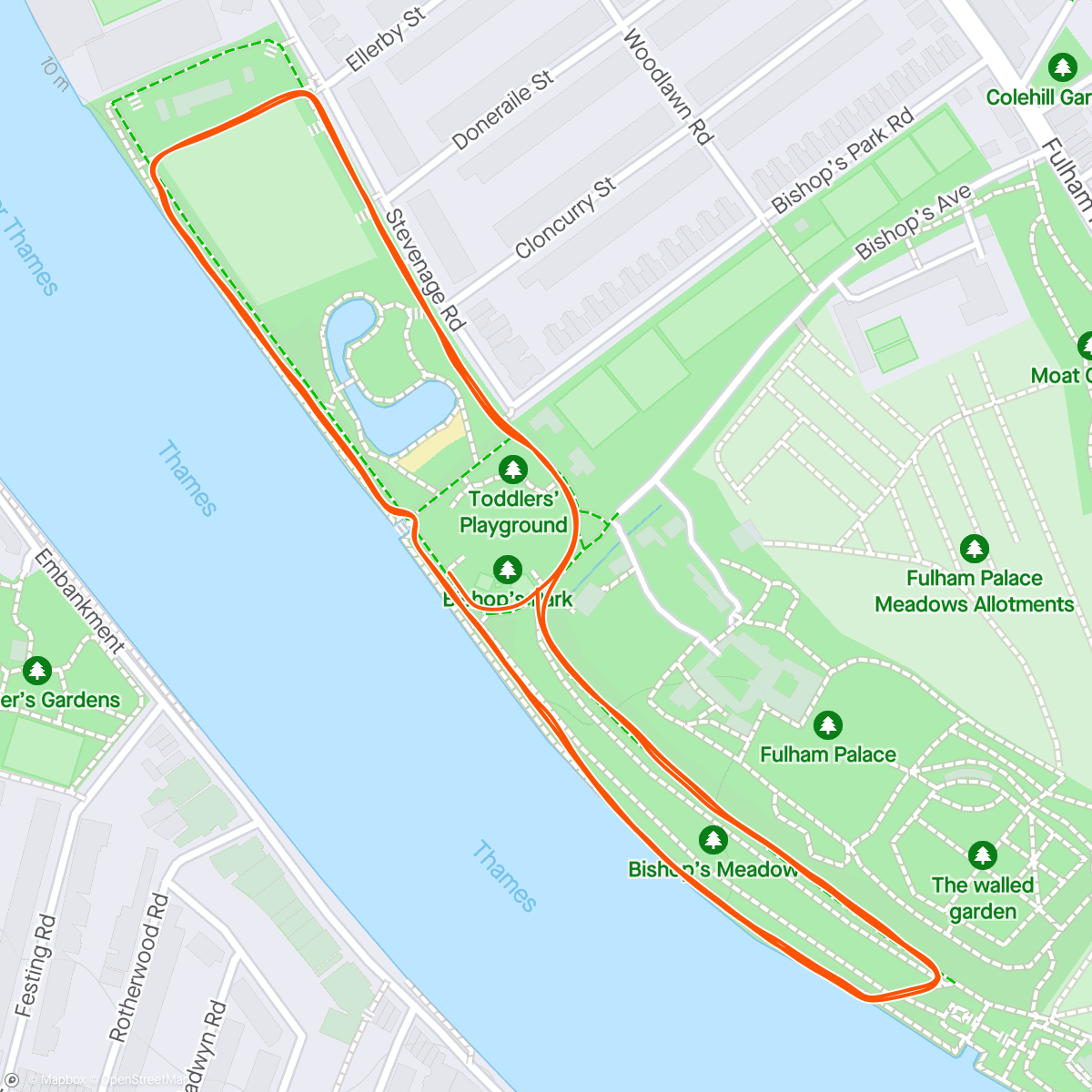 Mapa da atividade, Fulham Palace parkrun
