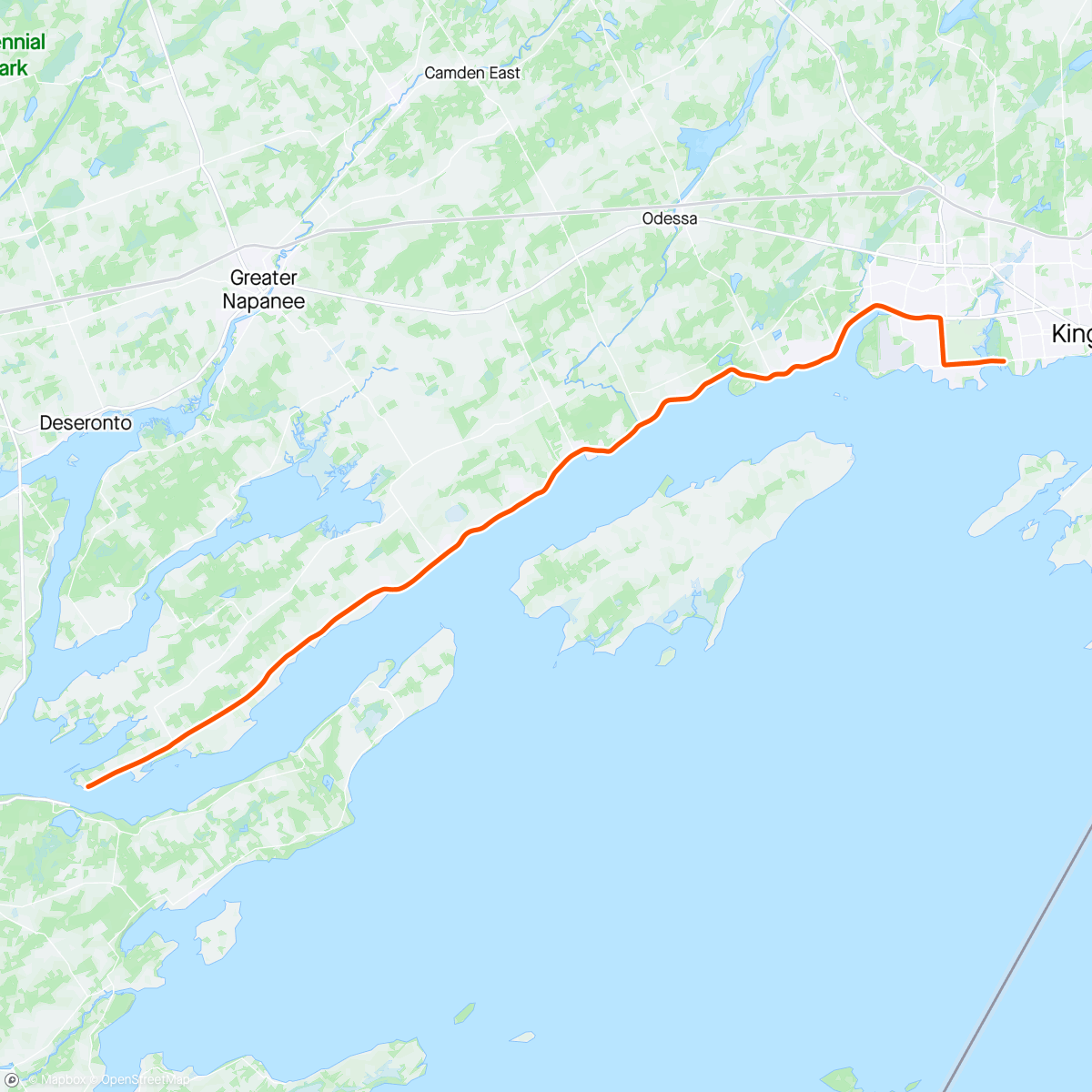 Map of the activity, ROUVY - Kingston to Glenora | Ontario | Canada