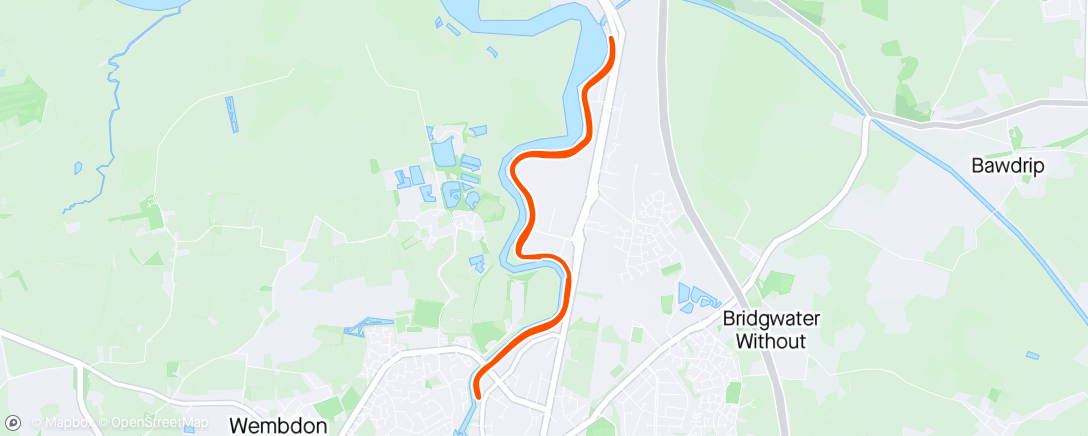 Map of the activity, Morning Run - Bridgwater run along River Parrett - not picturesque but convenient.