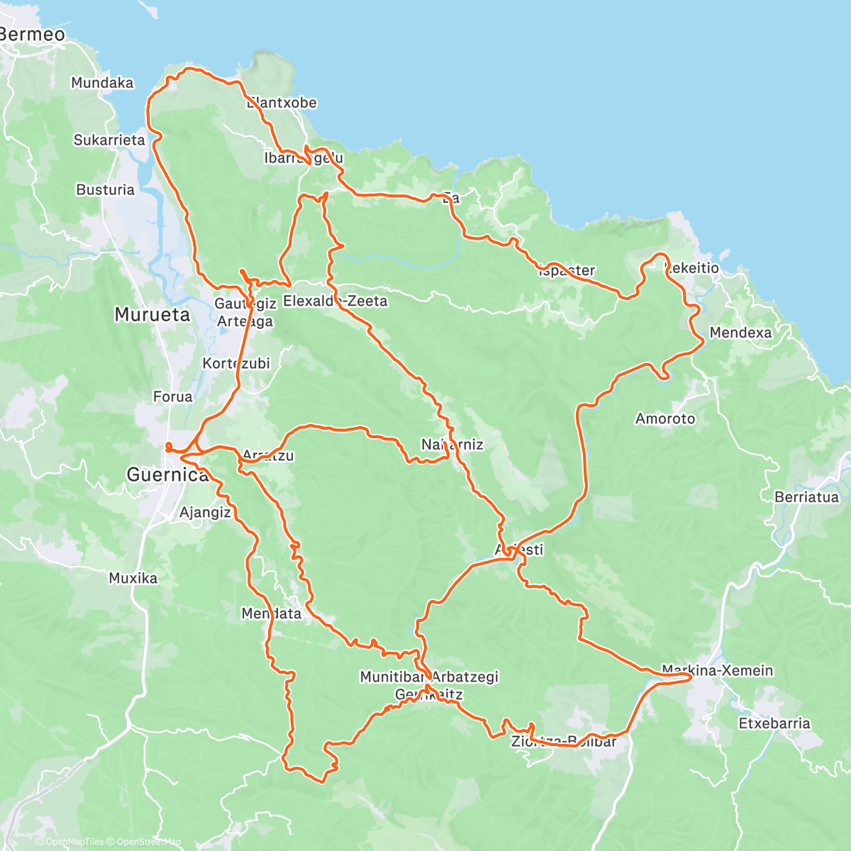 Map of the activity, Kanala-Natxitu-Lekeitto-Munitibar-Gernike-Muruetagane-Merru-Nabarniz-Lekoiz-Gontzugarai-Balkoie-Nabarnizera j.e.