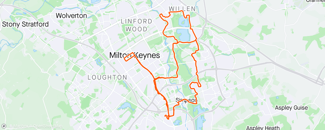 Map of the activity, Milton Keynes marathon