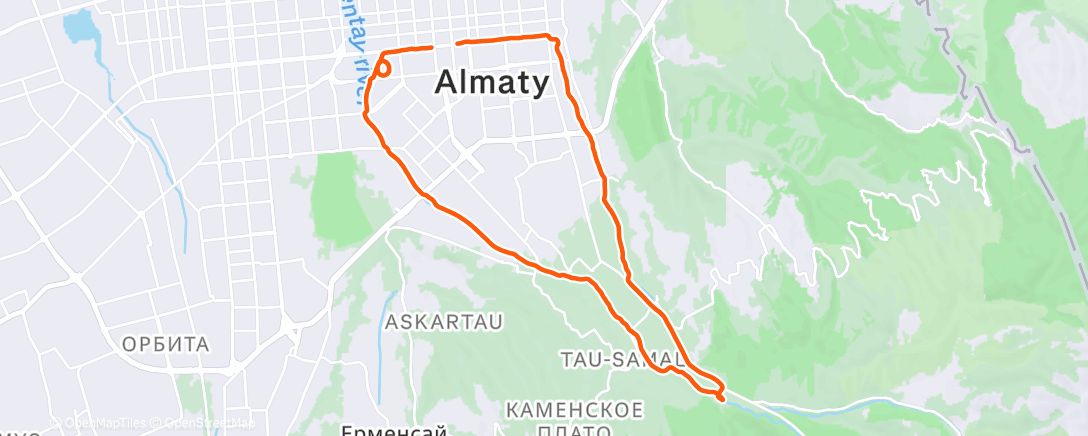 Map of the activity, DH running Almaty