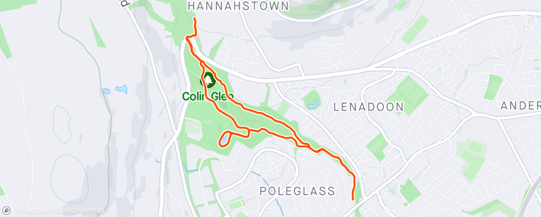 Map of the activity, Colin Glen Parkrun 12th @ 30:01