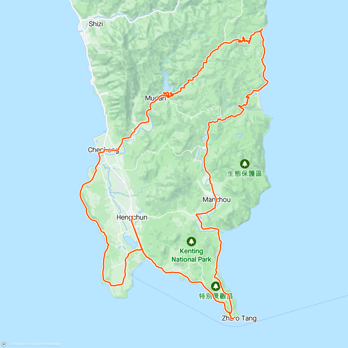 Map of the activity, Kenting area loop
