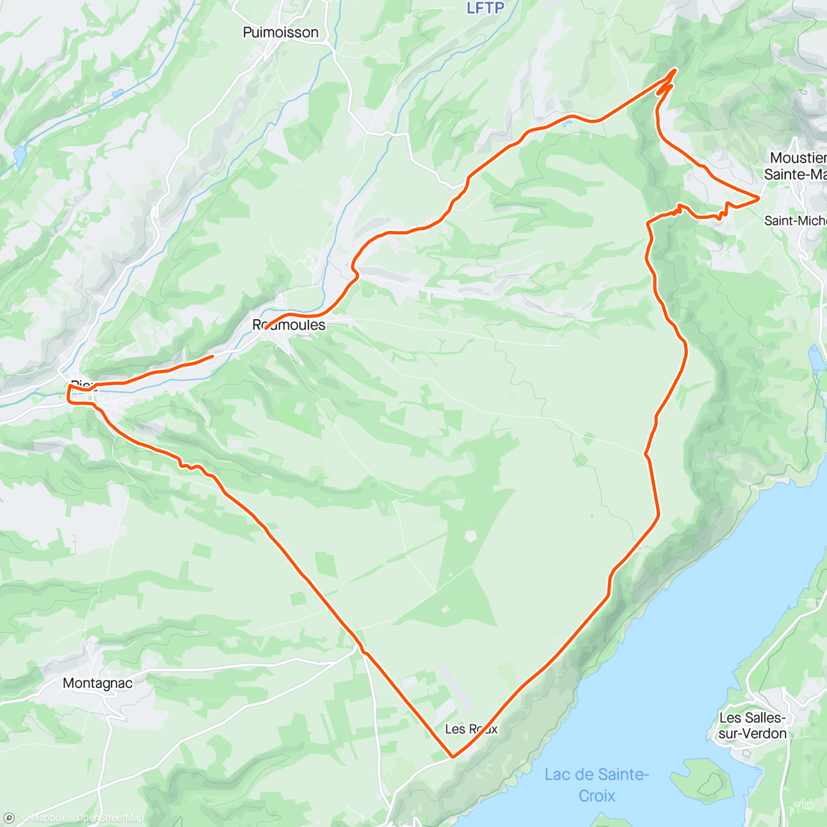 Mapa da atividade, Moutiers - Sainte Croix du Verdon -Riez
