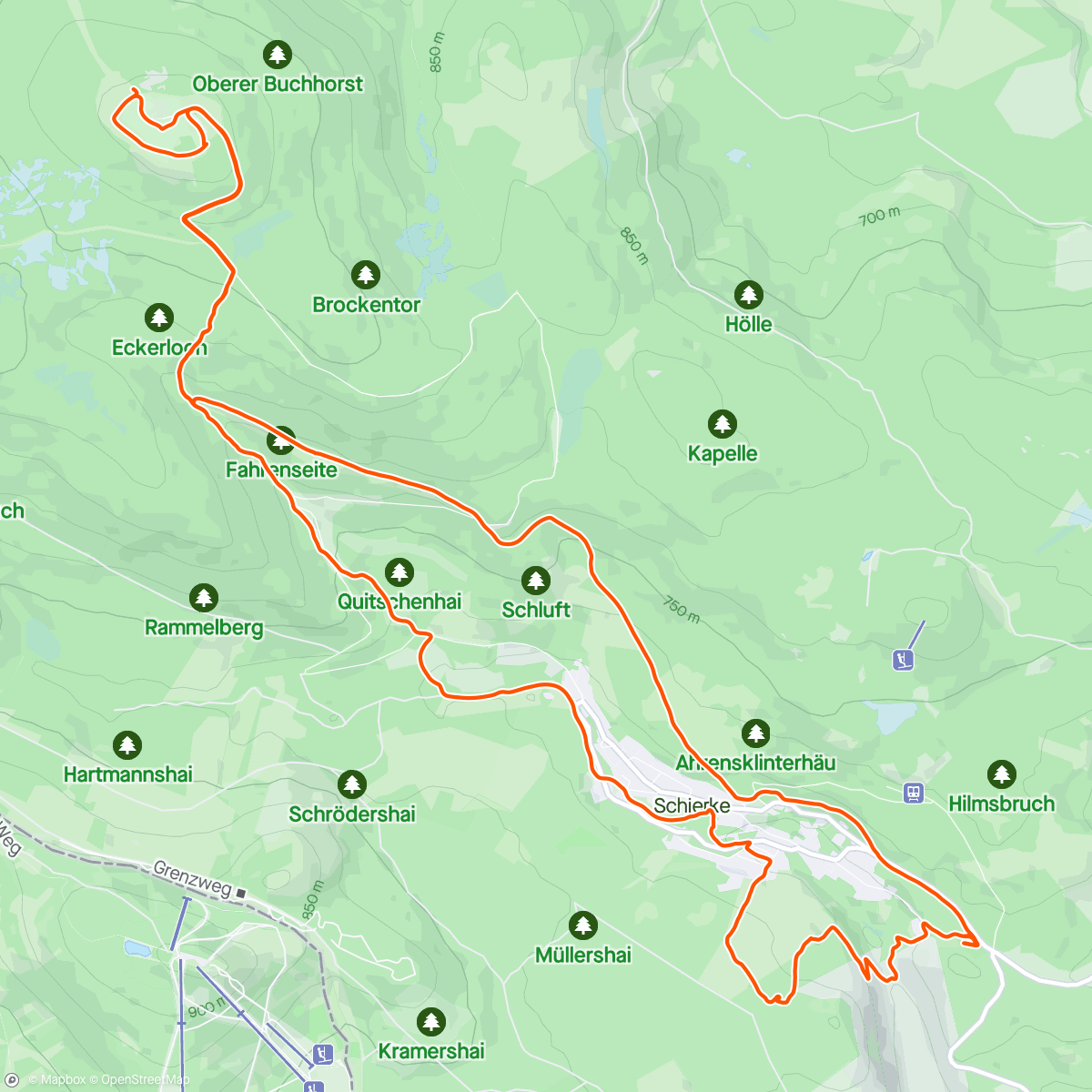 Mappa dell'attività Aufstieg zum Brocken von Schierke Stern