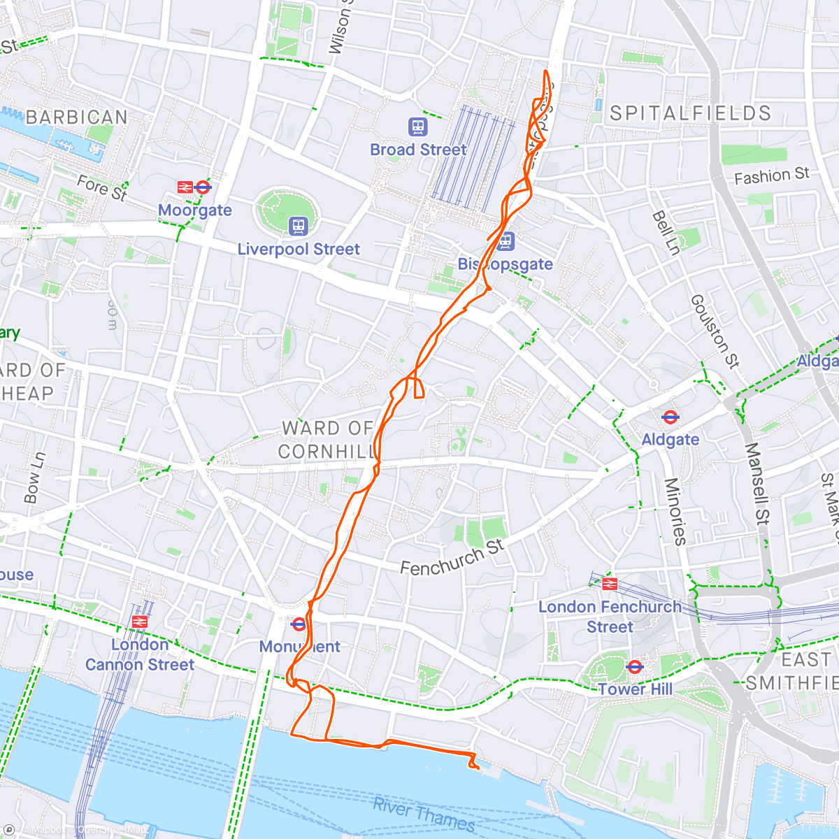 Map of the activity, London Thames walk