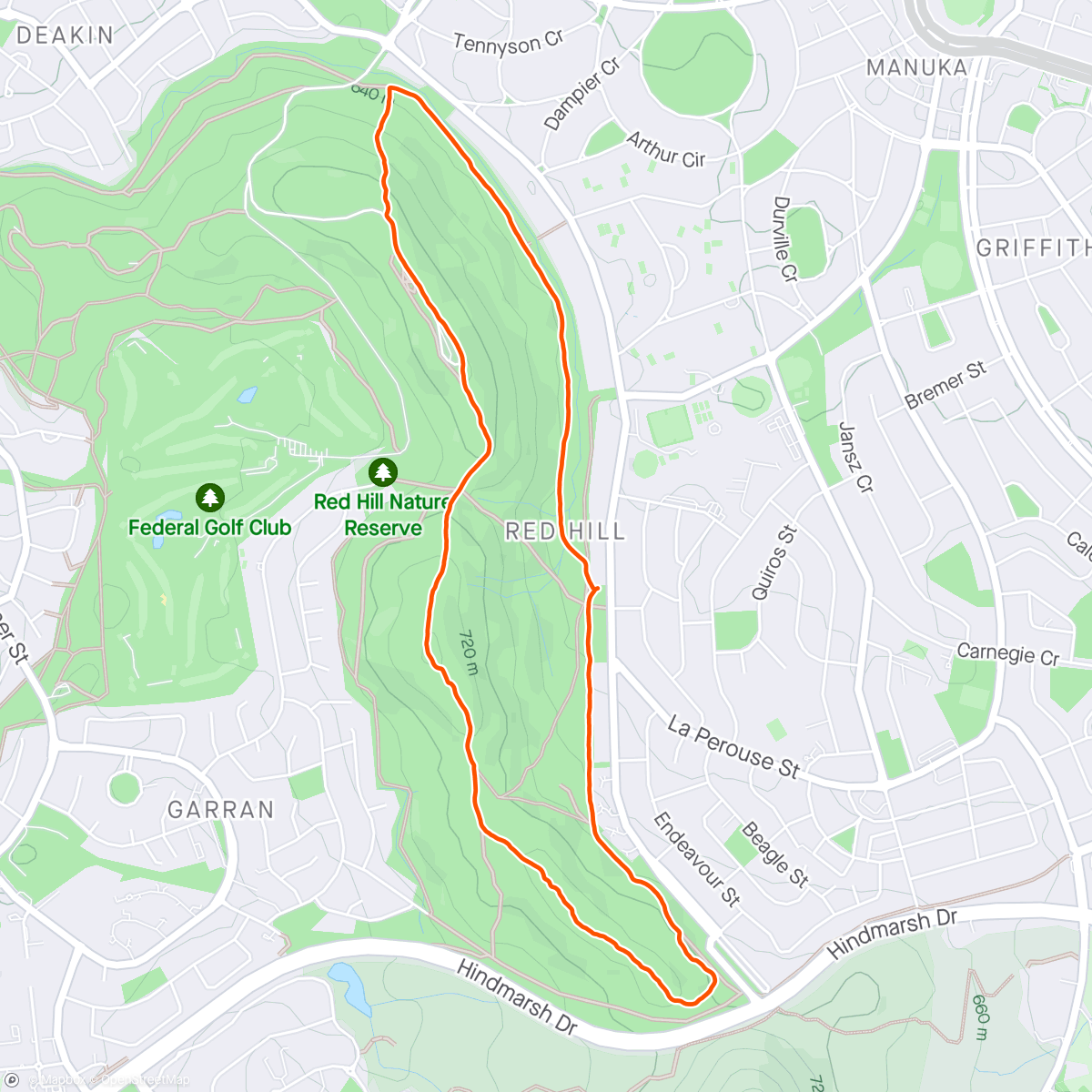 Map of the activity, Up and down Red Hill