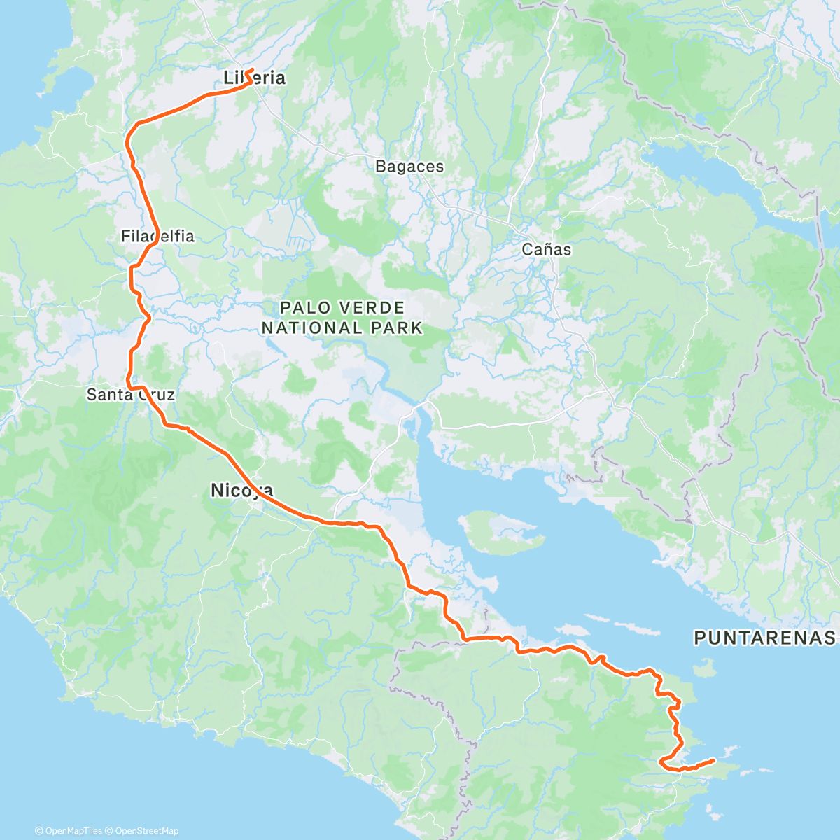 Map of the activity, CostaRagua - Day 4 - Looong, hot but otherwise uneventful