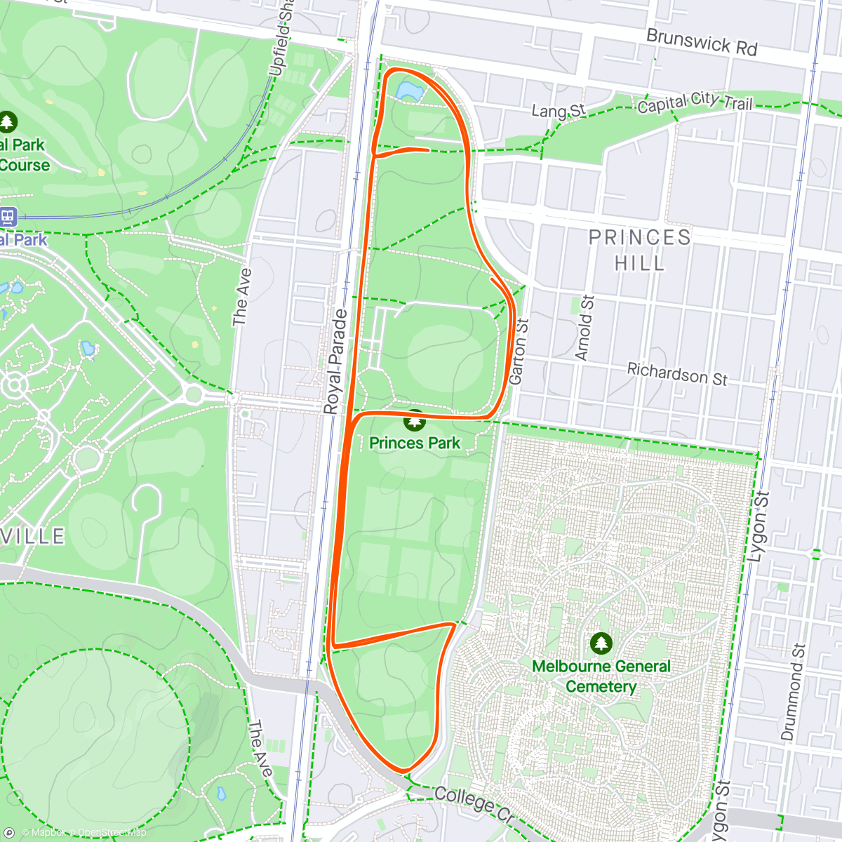 Map of the activity, Sunset Series - Princes Park 8km - Race 2