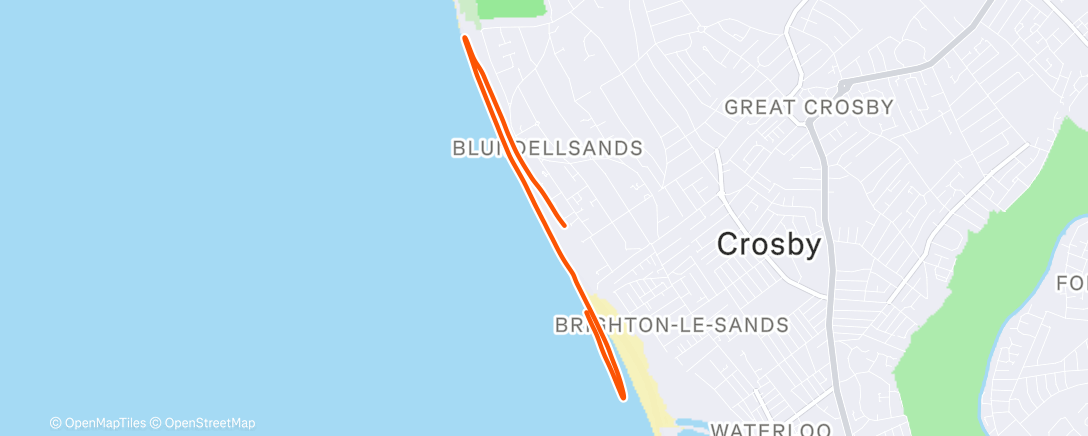 Map of the activity, Crosby parkrun