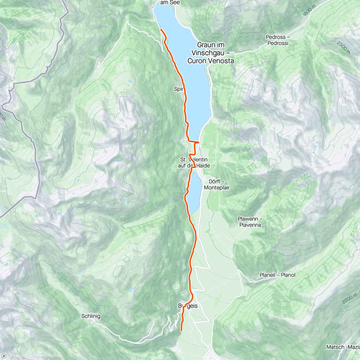 Karte der Aktivität „Kinomap - 30 minute Ultimate Indoor Cycling Workout Alps South Tyrol Lake Tour 2020 Garmin Ultra HD Video”