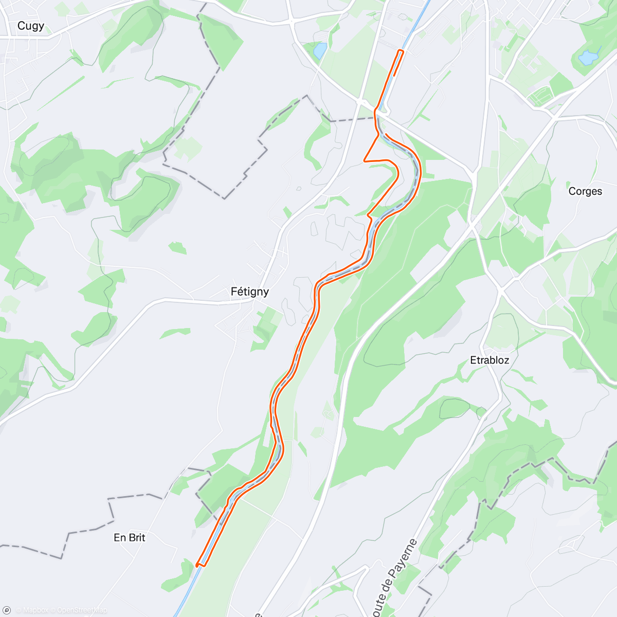 Map of the activity, Course à pied / Long de la Broye