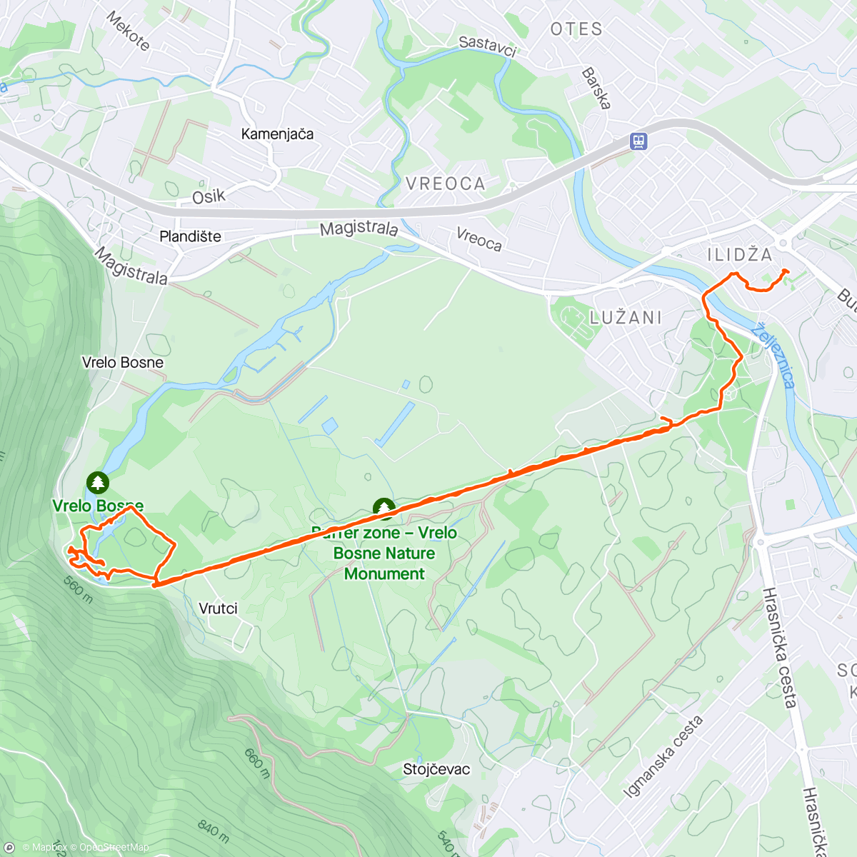 Map of the activity, Vrelo Bosne