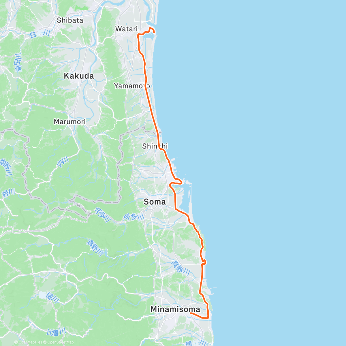 Карта физической активности (ROUVY - Tour de TOHOKU 2022 Fukushima Ride)