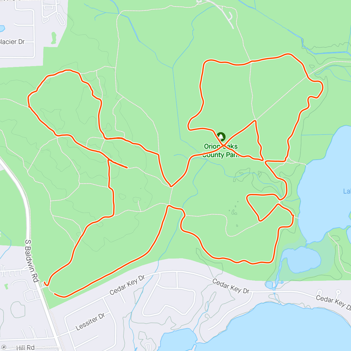 Map of the activity, Ride with the kids through Orion Oaks