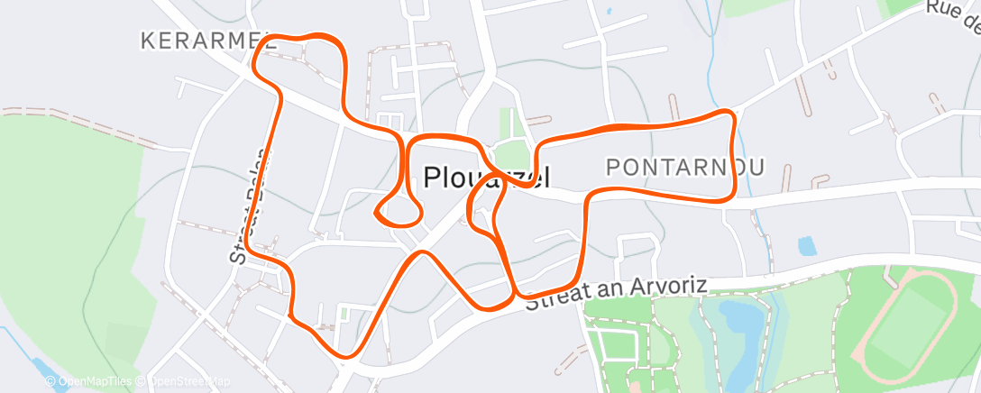 Map of the activity, 10km corrida Plouarzel : 33’24 RP 🤩