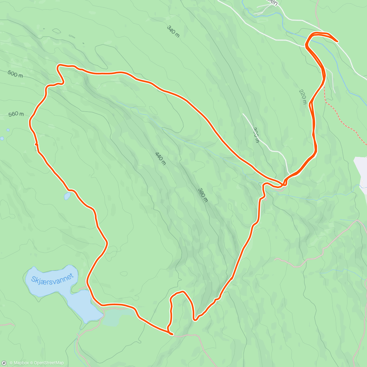Kaart van de activiteit “10.3 km gåtur til Gjevlekollen 602 moh sammen med Lisbeth”