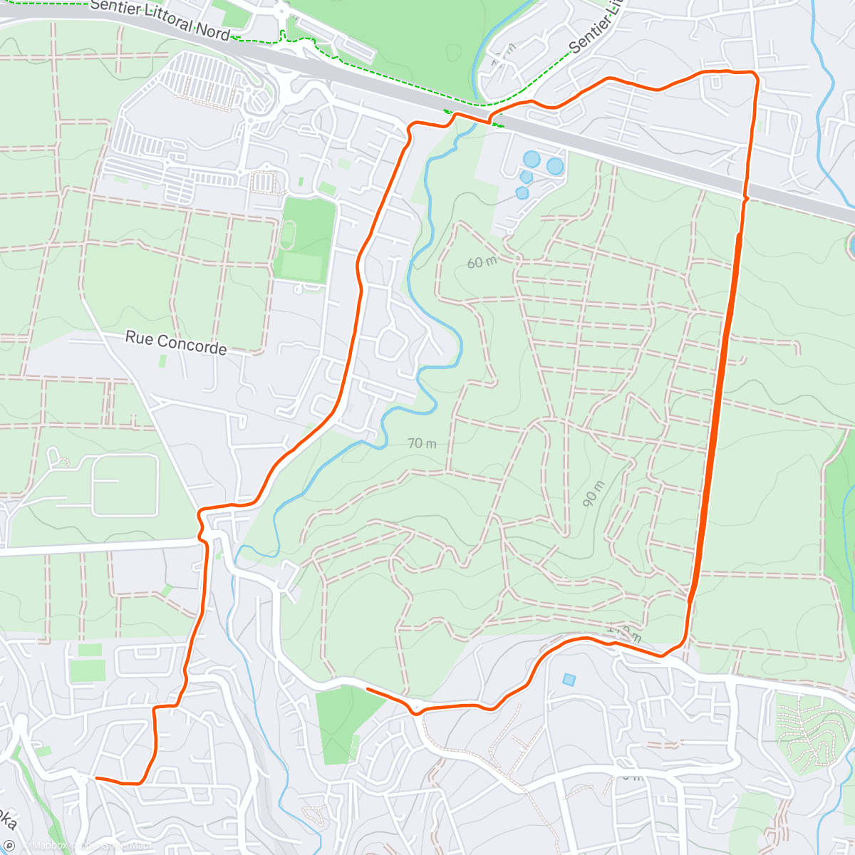 Map of the activity, Course à pied le matin seuil