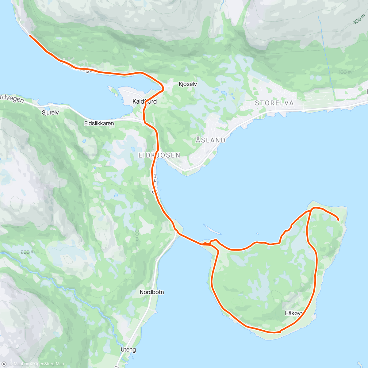 Mapa de la actividad, Rundt Håkøya og kaldfjordsafari