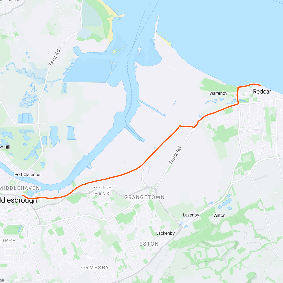 Map of the activity, Boro train station to Redcar train station