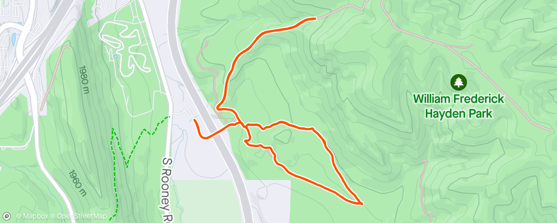 Map of the activity, Green Mtn, light hills
