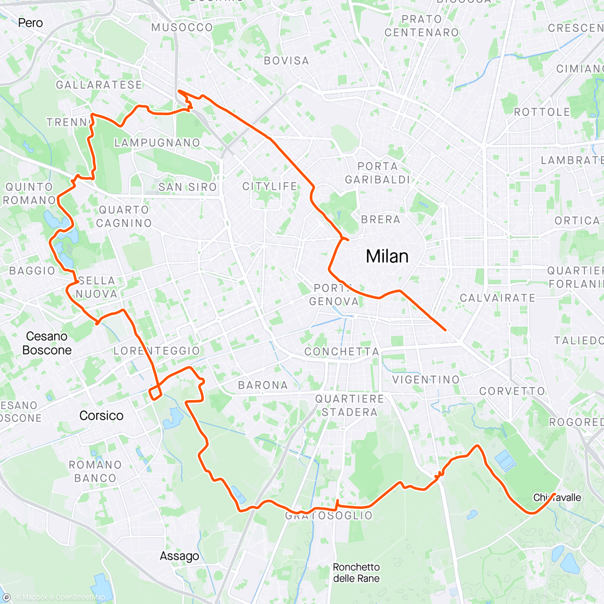 Map of the activity, Che odio pedalare a Milano