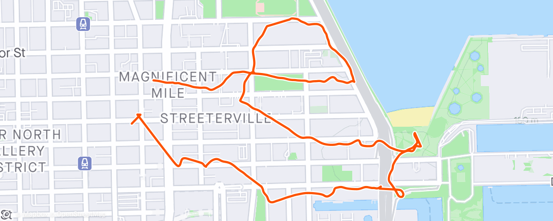 Map of the activity, Chicago run to the lake