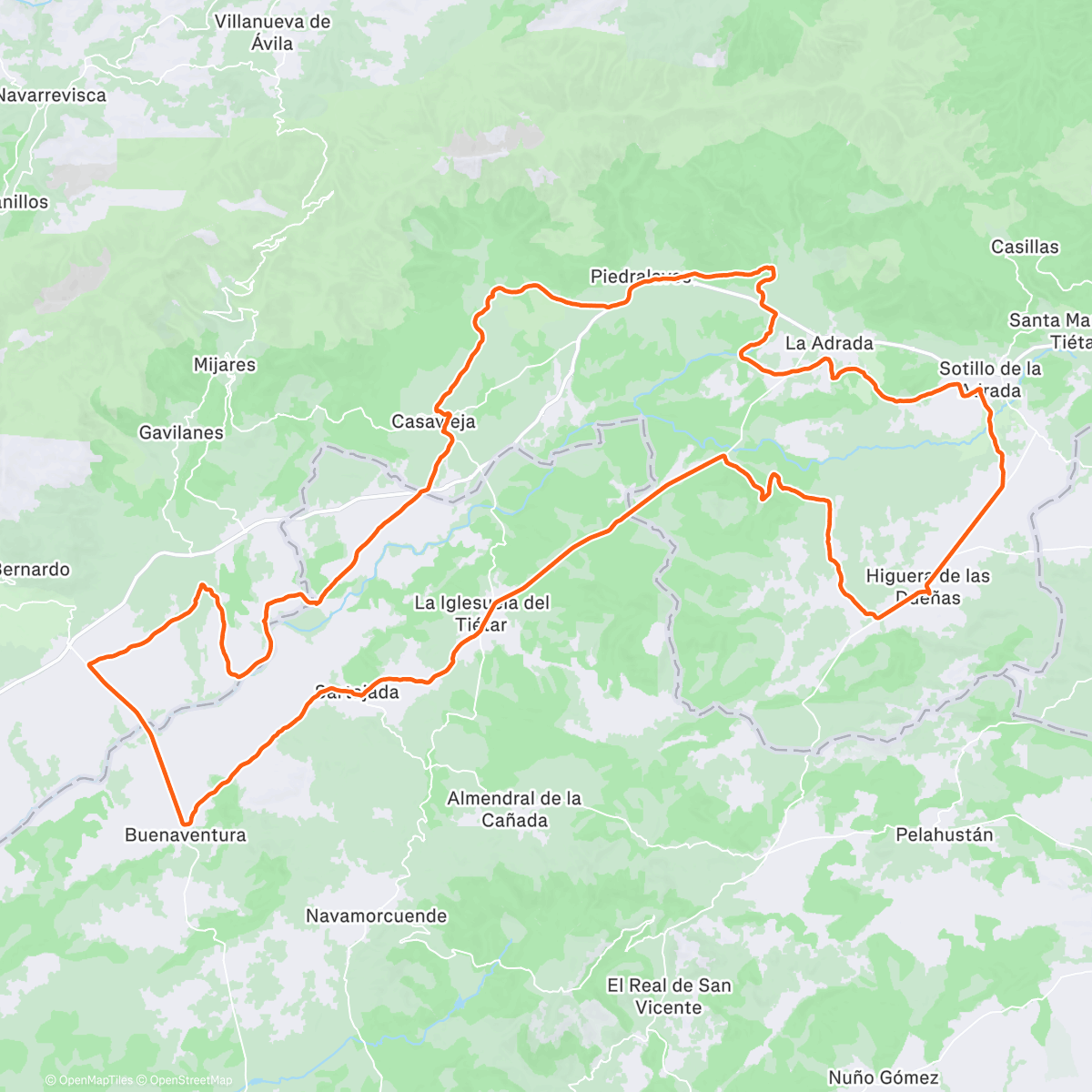 Map of the activity, Bicicleta de montaña a la hora del almuerzo