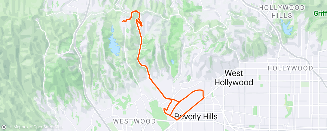 Map of the activity, down Benedict Canyon, some laps of Beverly Hills, back up Benedict