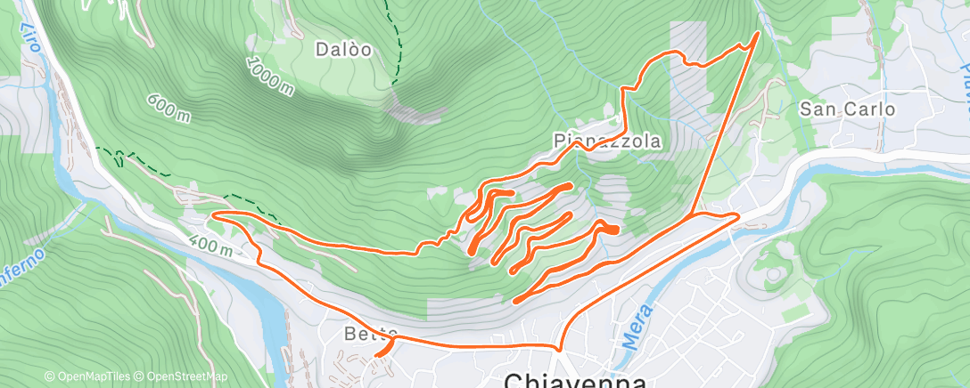 Map of the activity, Pianazzola flow-trails