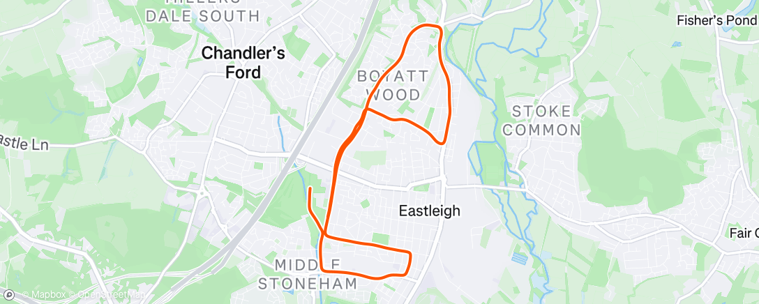 Map of the activity, 40th Eastleigh 10km. Very warm
