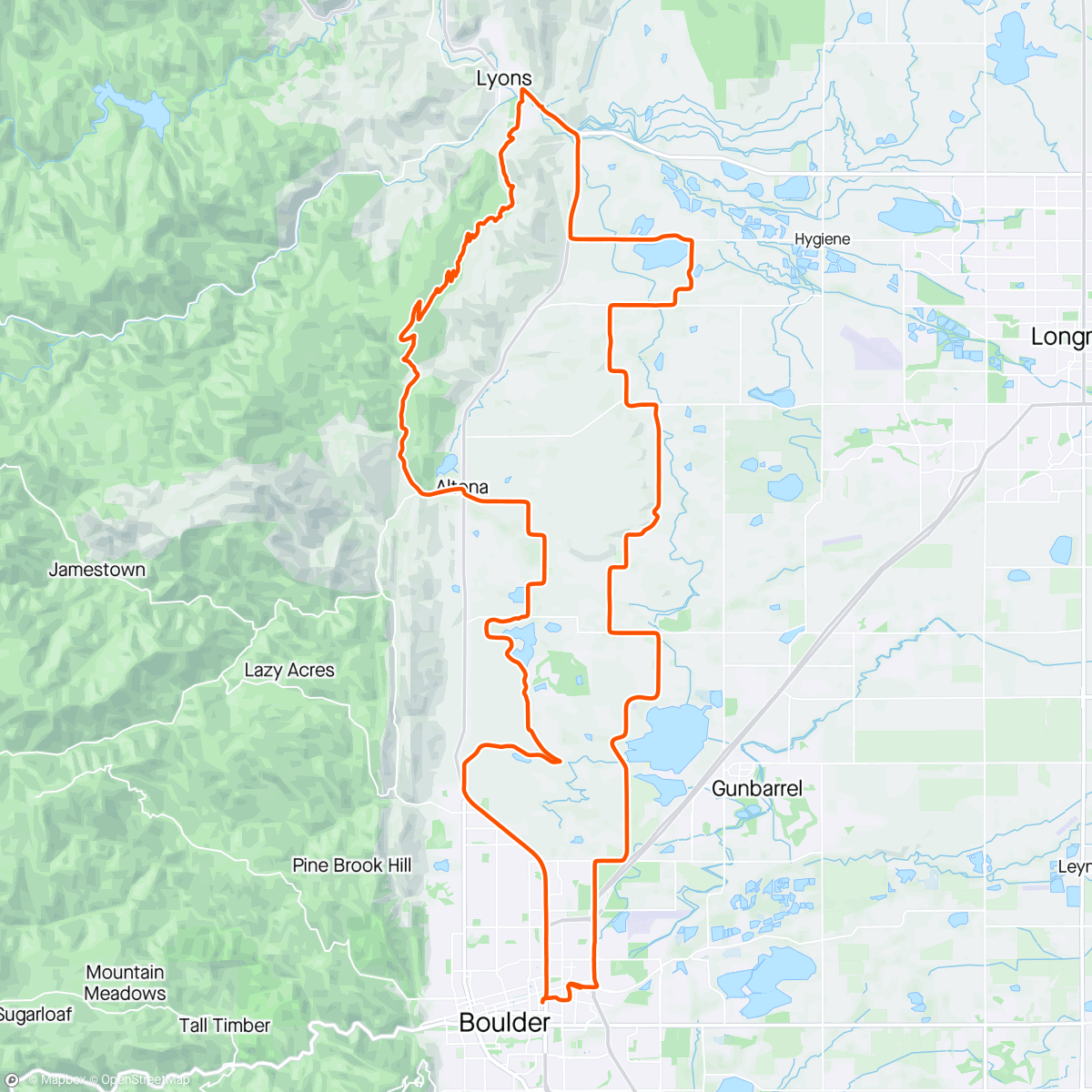 Map of the activity, Lunch Ride - taking on the big cats