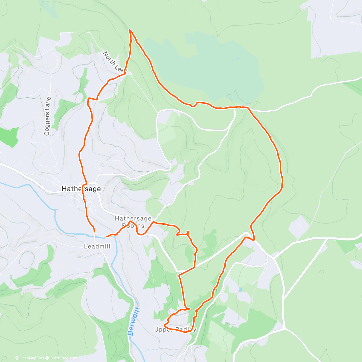 Map of the activity, Hathersage - Stanage edge and owler Tor