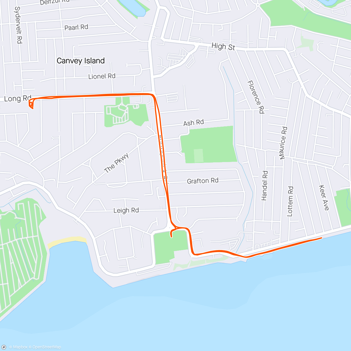 Map of the activity, Post work Canvey run