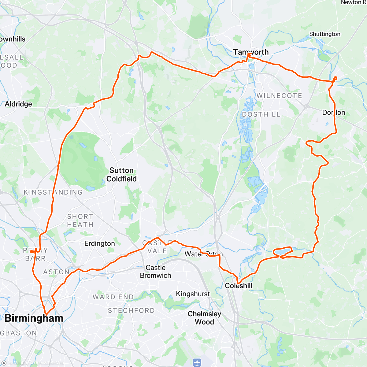 Mappa dell'attività New Year Ride: Coleshill, Polesworth, Tamworth, & Sutton Coldfield Loop